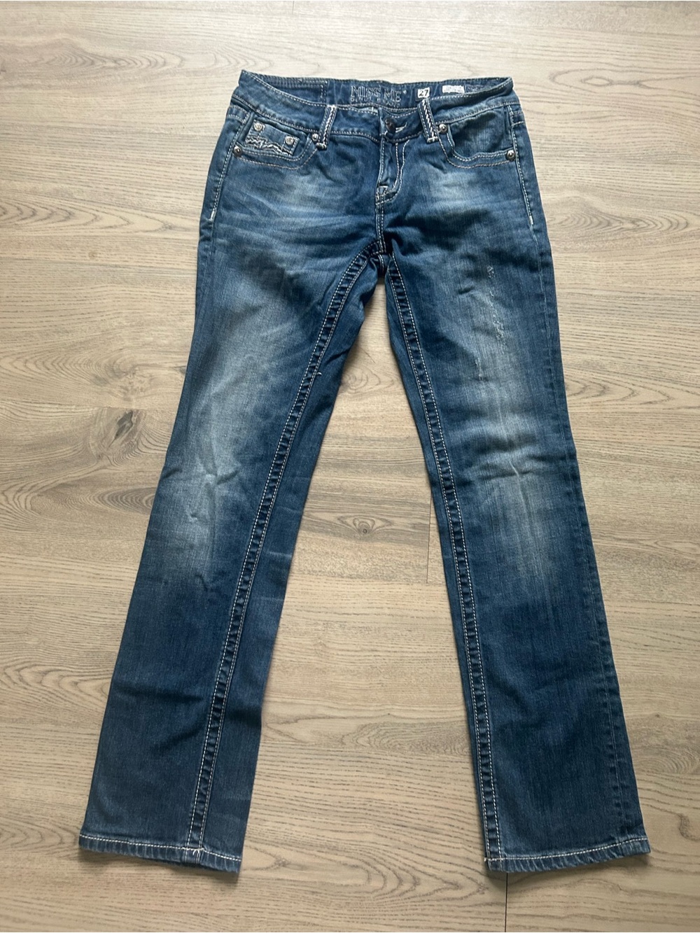 Miss Me Easy Straight Mid-Rise Jeans Blue Waist 27